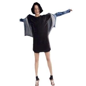 Madewell Velvet Bow Back Tee Dress Short Sleeve Silvery Gray Silk Blend Medium